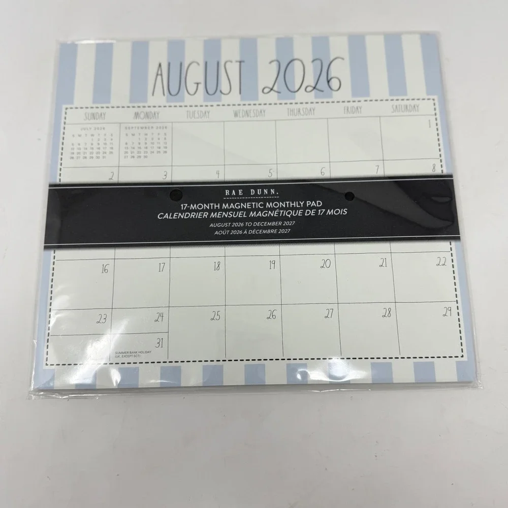 Rae Dunn 17-Month Magnetic Monthly Pad Calendar 2026-2027 Blue Striped Farmhouse